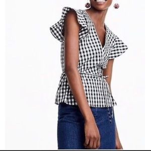 J. Crew Flutter Sleeve Wrap Top in Gingham